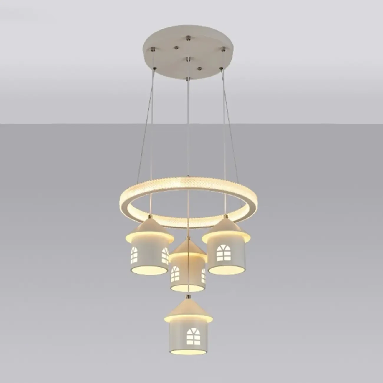 Modern 4-Light LED Chandelier with Unique House Design  Image - 5