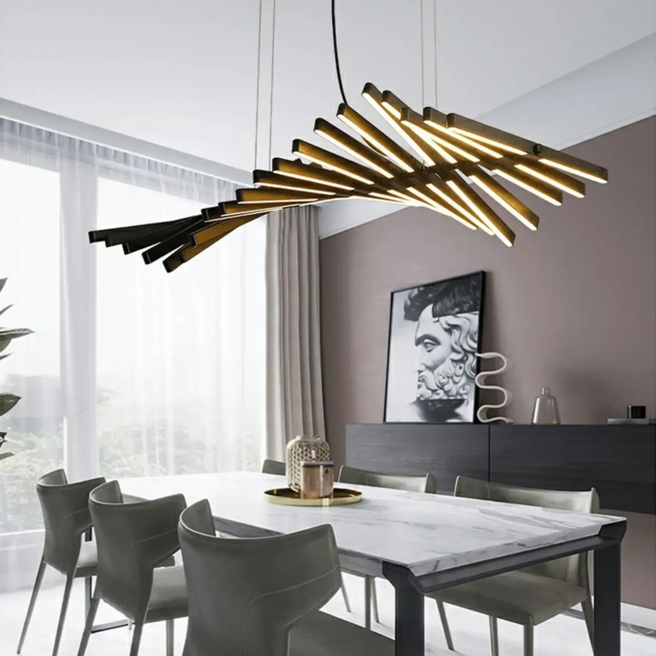 Geometric Linear Island Light with Remote Control Stepless Dimming Image - 4