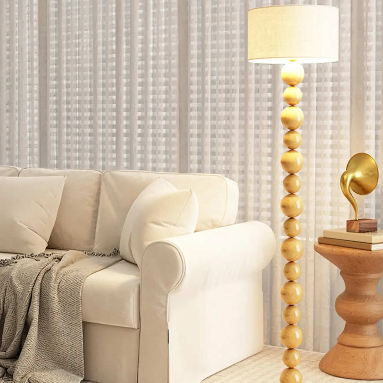 Decorative Modern Stacked Ball Floor Lamp with Fabric Shade Image - 17