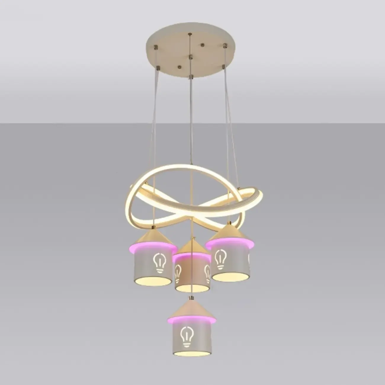 Modern 4-Light LED Chandelier with Unique House Design  Image - 6