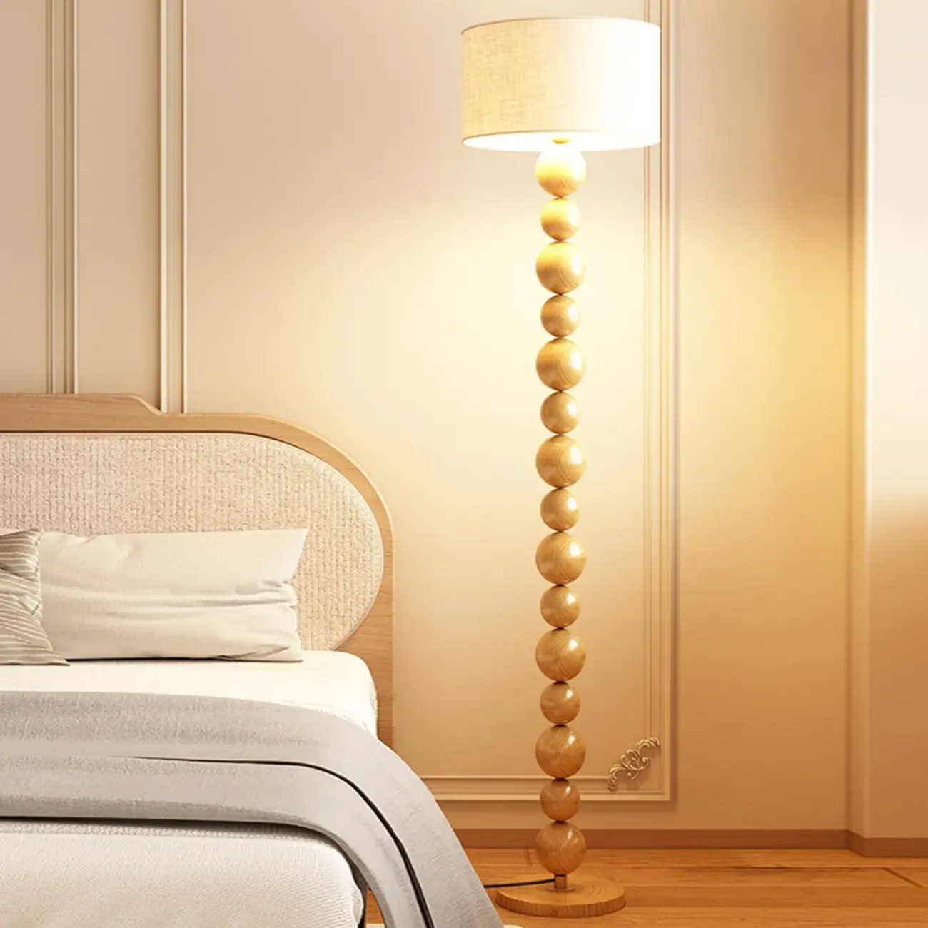 Decorative Modern Stacked Ball Floor Lamp with Fabric Shade Image - 18