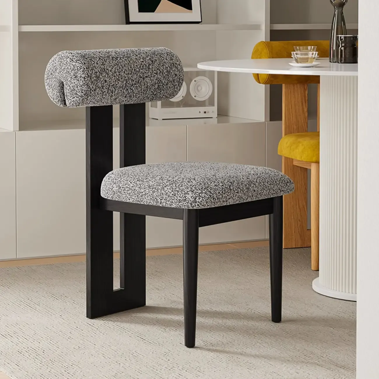Scandinavian Faux Leather Upholstered Slat Back Dining Chair Image - 5