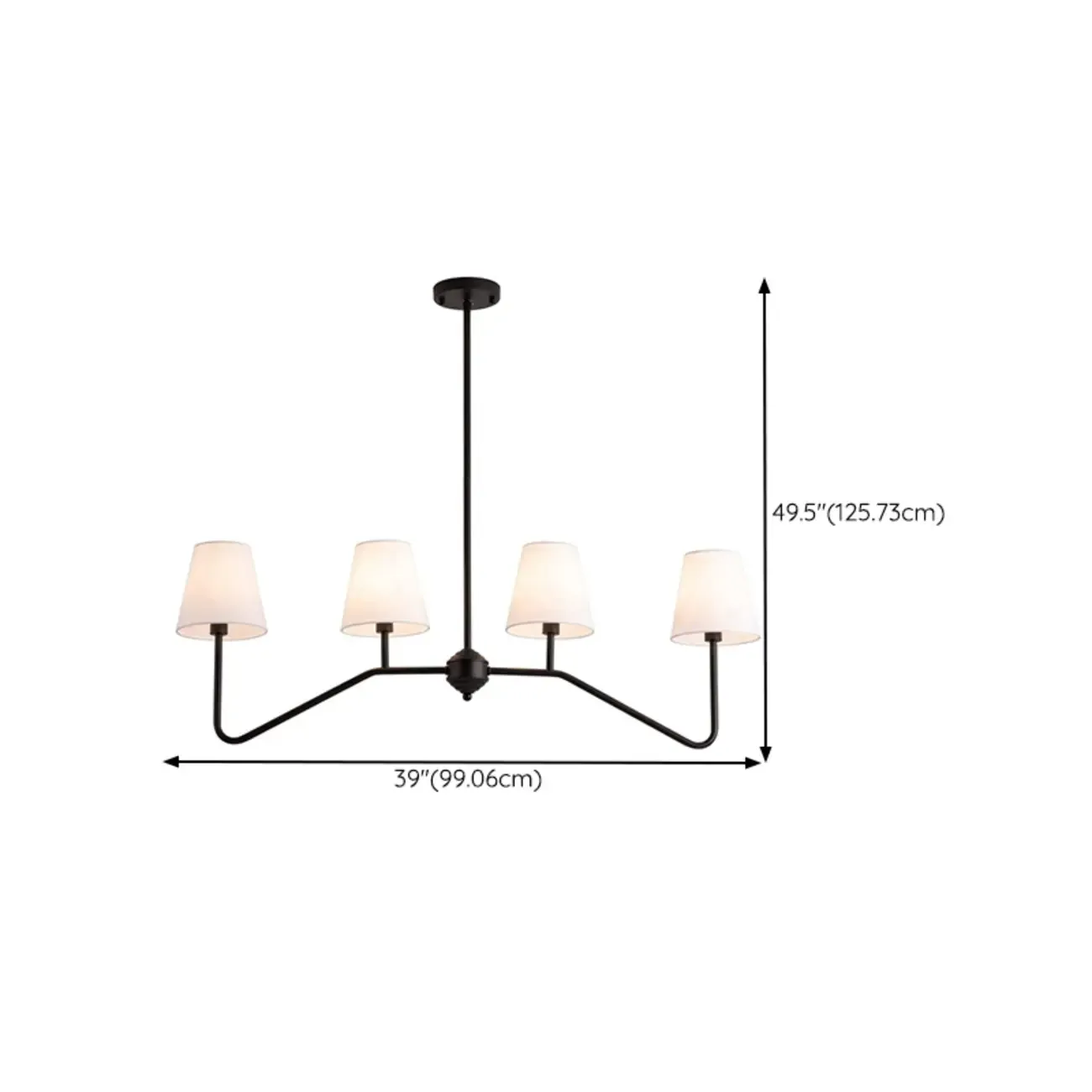 Black Metal Island Pendant Light with 4 Lights in Fabric Cylinder Shape #size