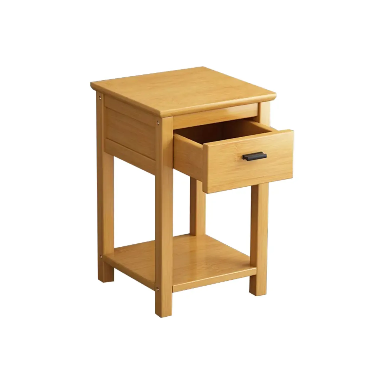 Simple Solid Wooden Nightstand with Drawers and Shelf Storage Image - 2