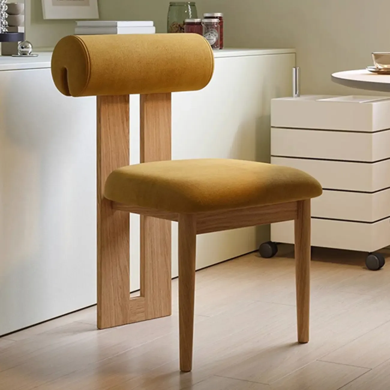 Scandinavian Faux Leather Upholstered Slat Back Dining Chair Image - 6