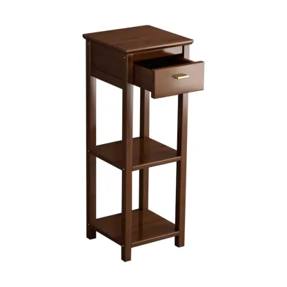 Simple Solid Wooden Nightstand with Drawers and Shelf Storage Image - 3