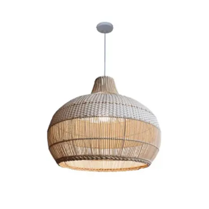 Wabi-Sabi Style Rattan Lantern LED Pendant Lamp for Living Room Image - 2