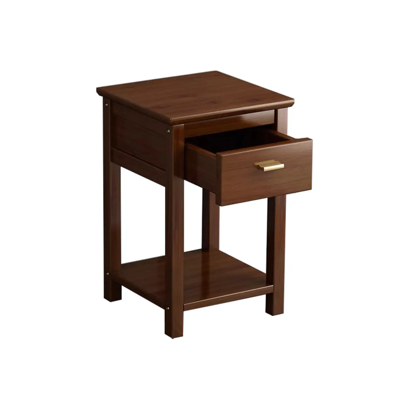 Simple Solid Wooden Nightstand with Drawers and Shelf Storage Image - 5 | homeyfad