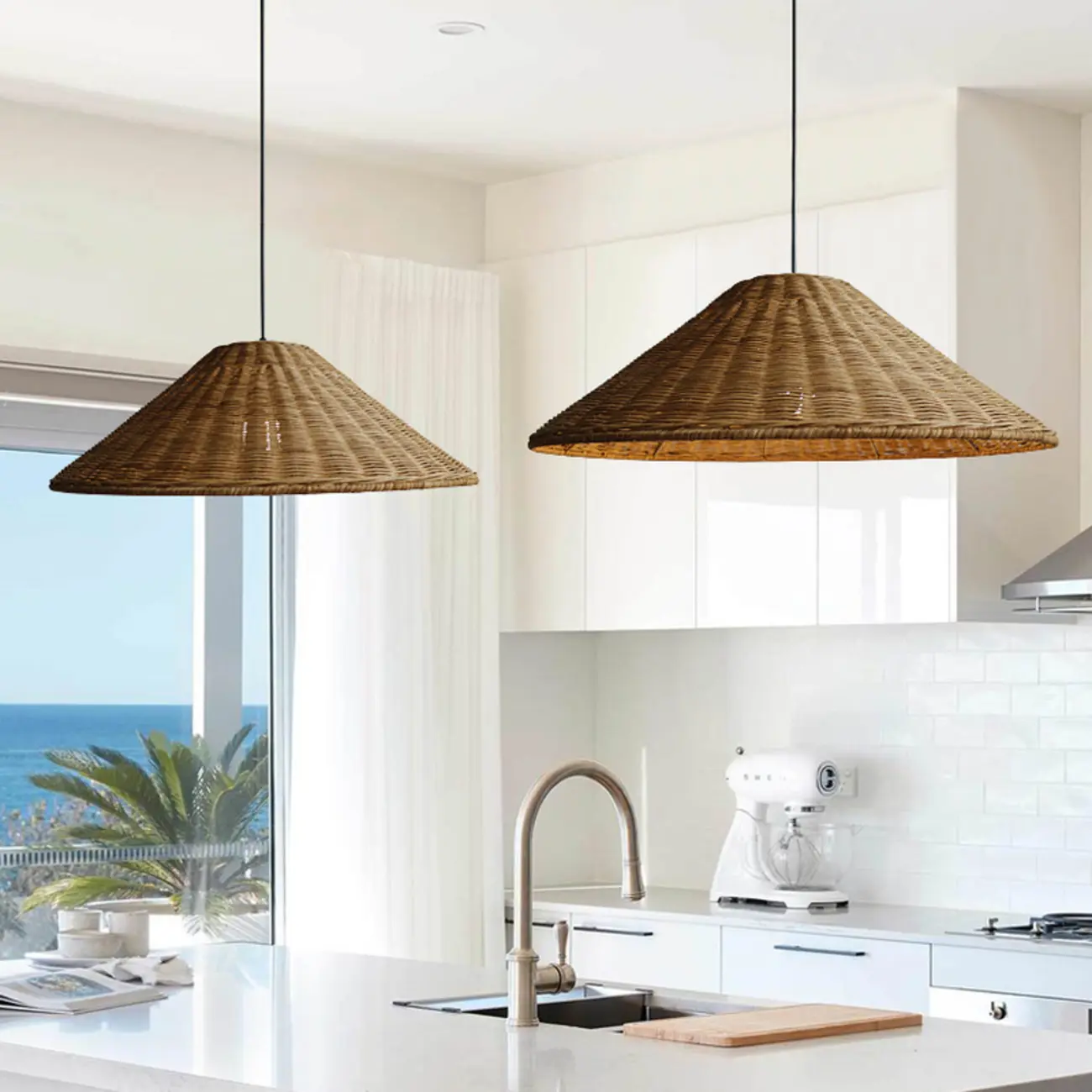 Southeast Asian Rattan Cone Pendant Light for Living Room Image - 1 | homeyfad