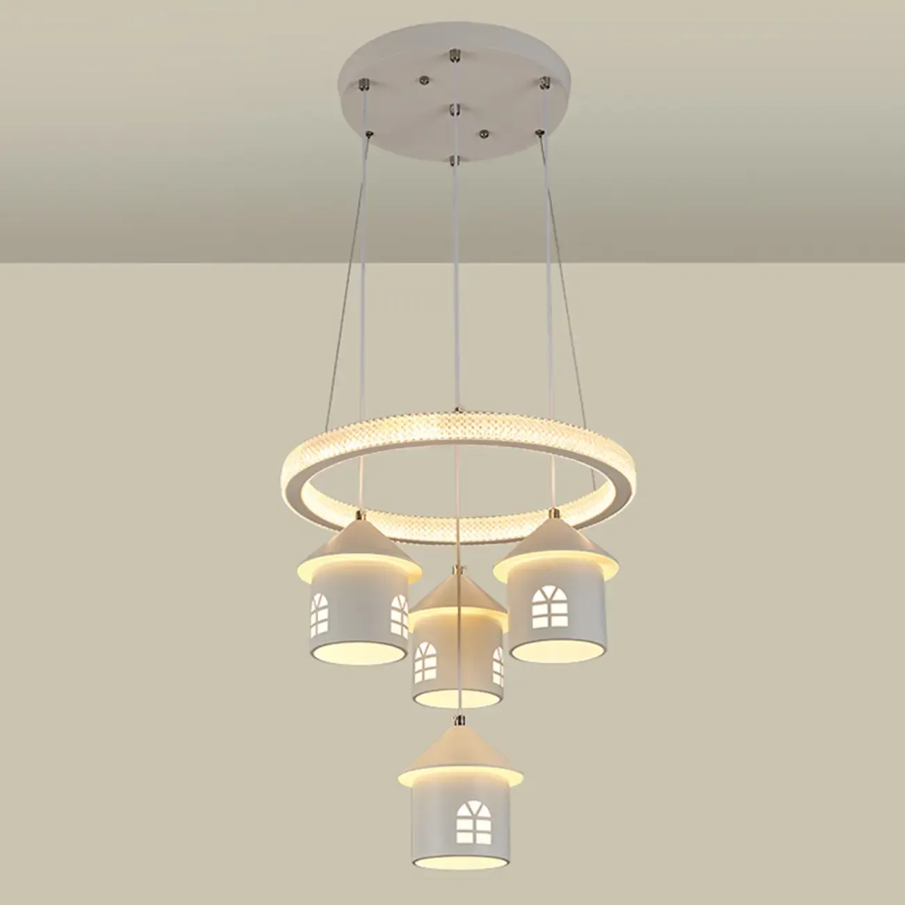 Modern 4-Light LED Chandelier with Unique House Design  Image - 12
