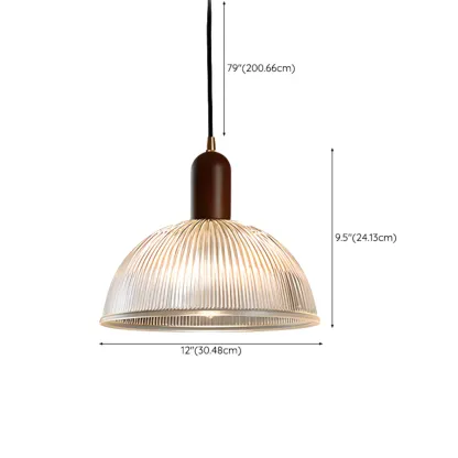 Modern Stripe Glass Bowl Pendant Light for Living Room Image - 15