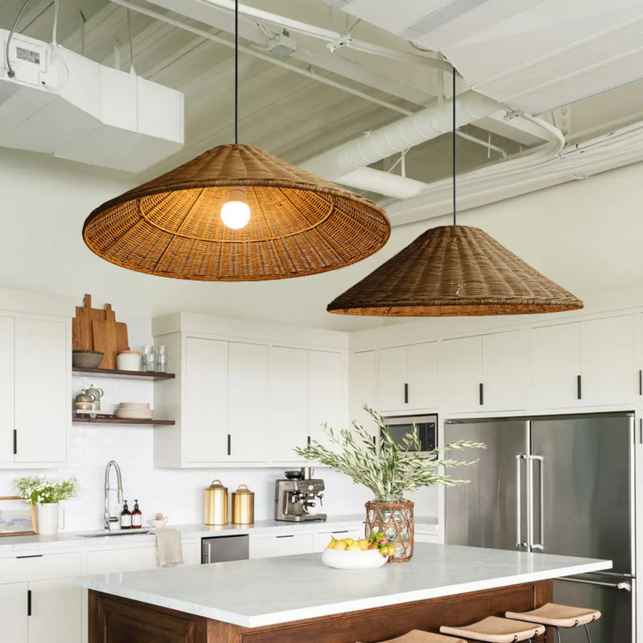 Southeast Asian Rattan Cone Pendant Light for Living Room Image - 2 | homeyfad