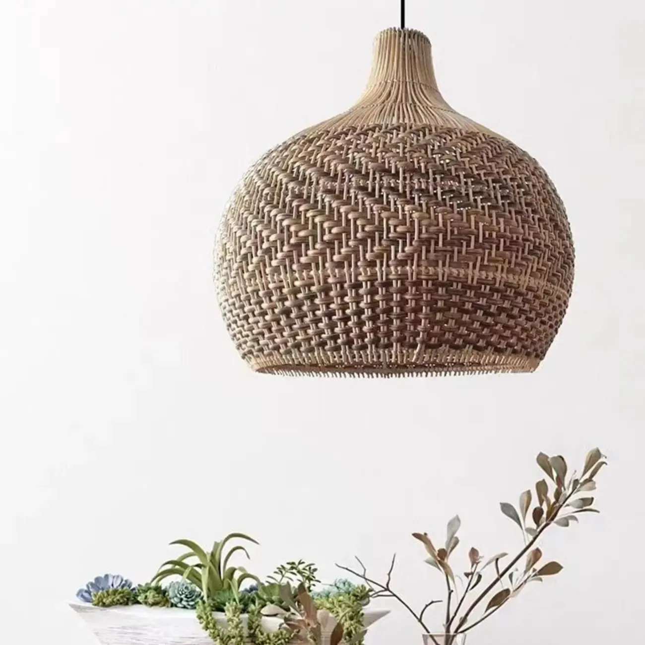 Wabi-Sabi Style Rattan Lantern LED Pendant Lamp for Living Room Image - 4