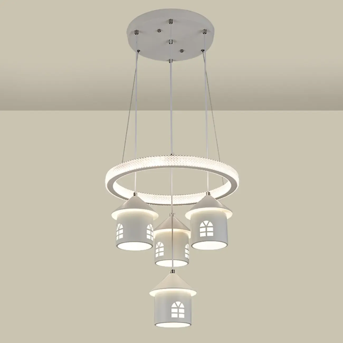 Modern 4-Light LED Chandelier with Unique House Design  Image - 13