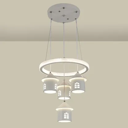 Modern 4-Light LED Chandelier with Unique House Design  Image - 13