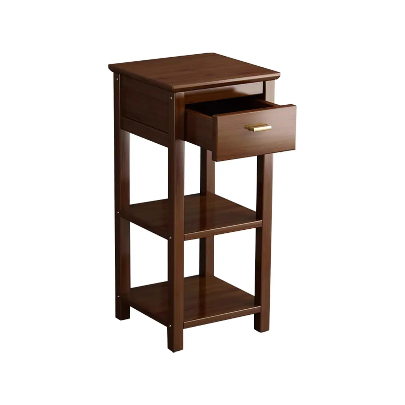 Simple Solid Wooden Nightstand with Drawers and Shelf Storage Image - 7 | homeyfad