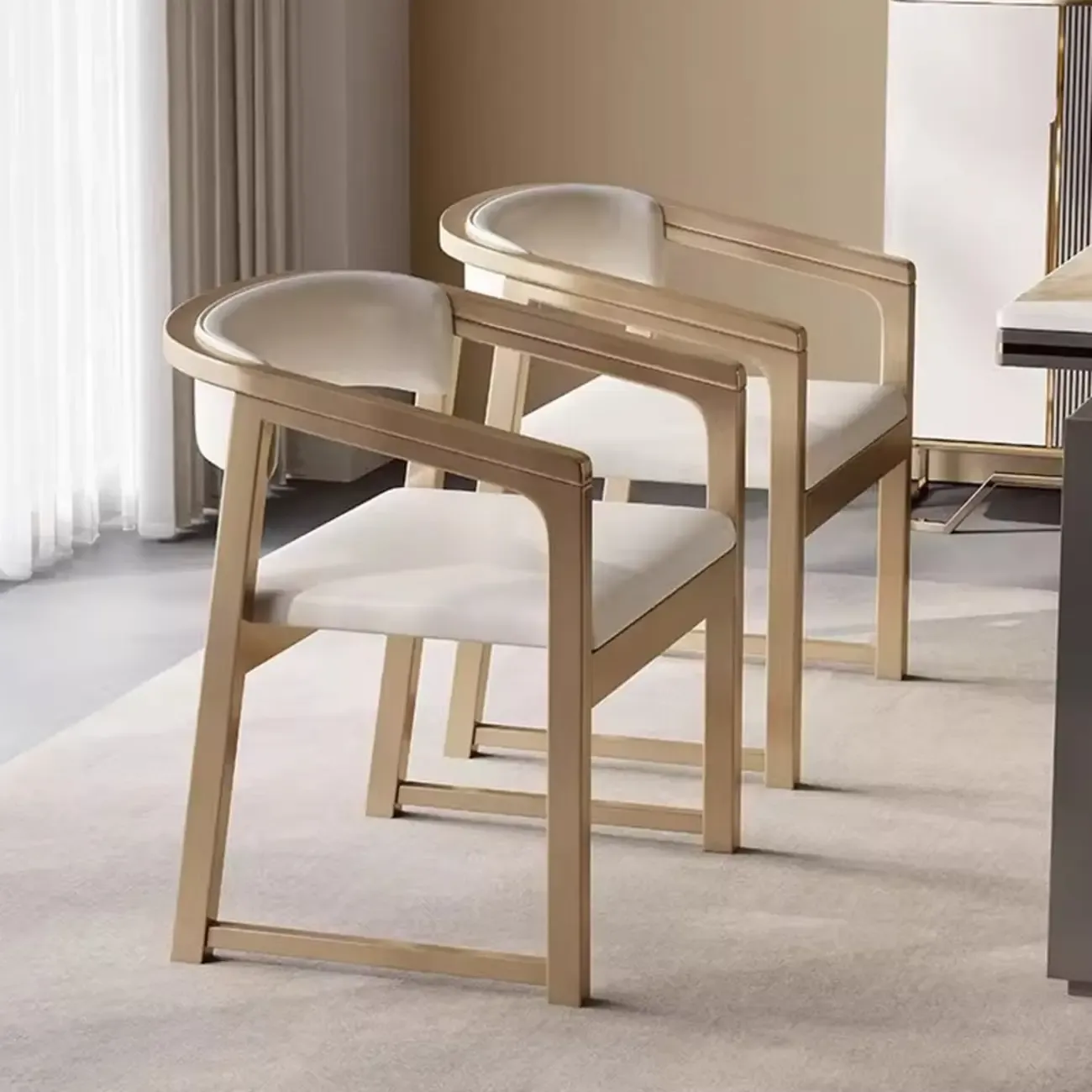 Modern Upholstered Metal Dining Arm Chair Image - 1