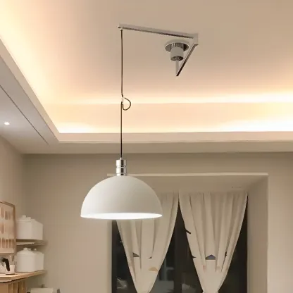 Minimalist White Half Bowl Pendant Lamp and Adjustable Metal Cord Image - 1