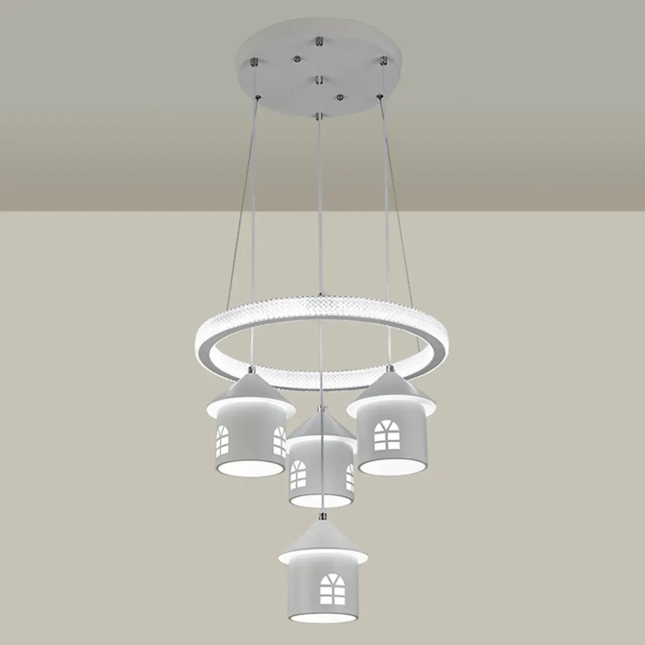 Modern 4-Light LED Chandelier with Unique House Design  Image - 14