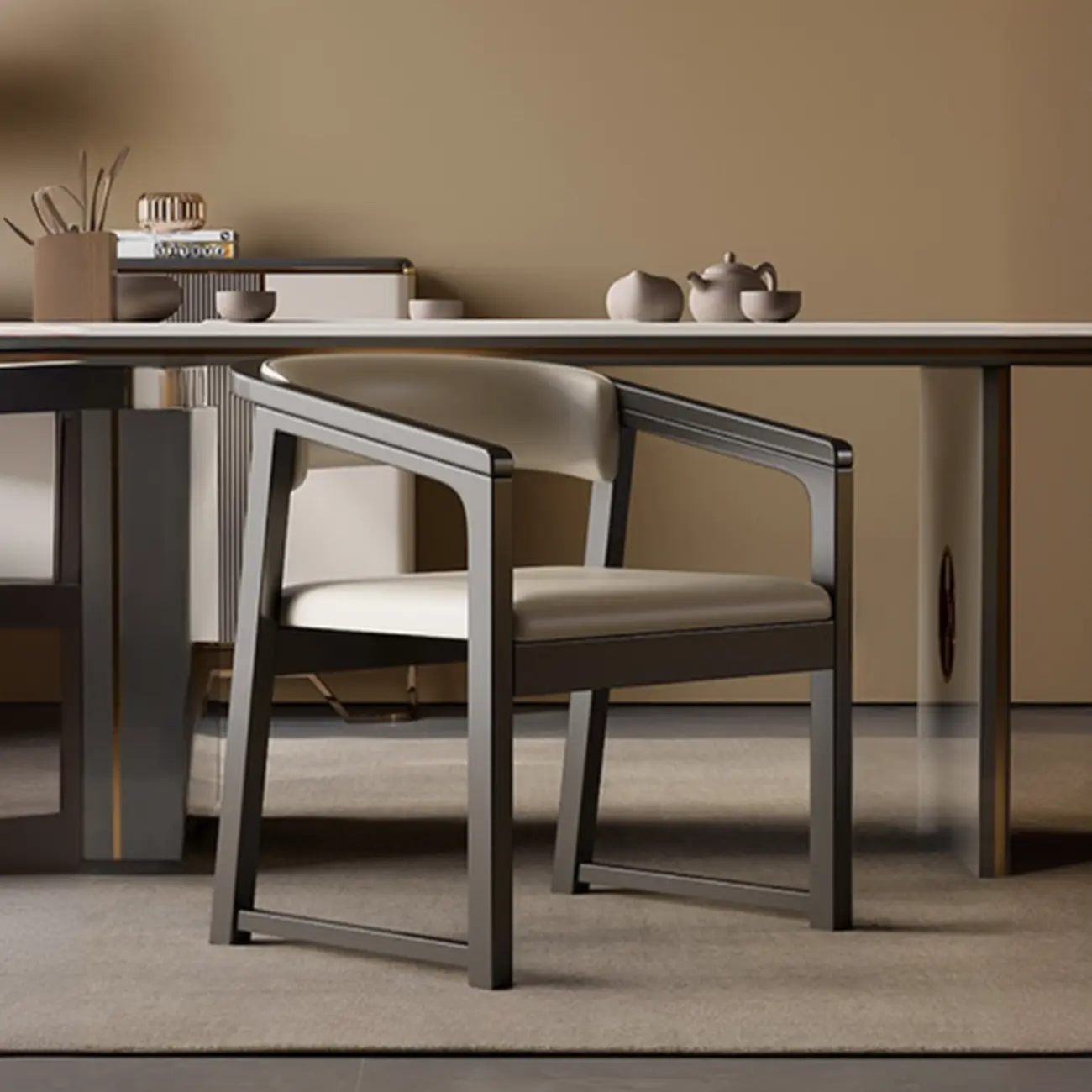 Modern Upholstered Metal Dining Arm Chair Image - 2 | homeyfad