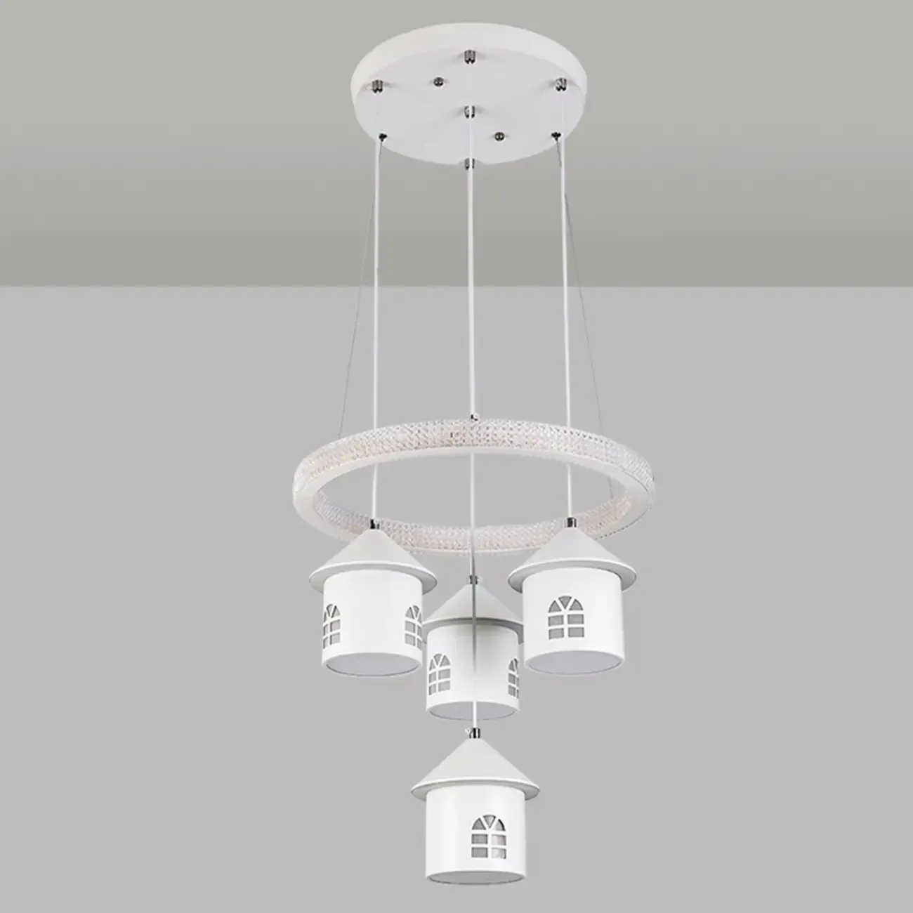 Modern 4-Light LED Chandelier with Unique House Design  Image - 15