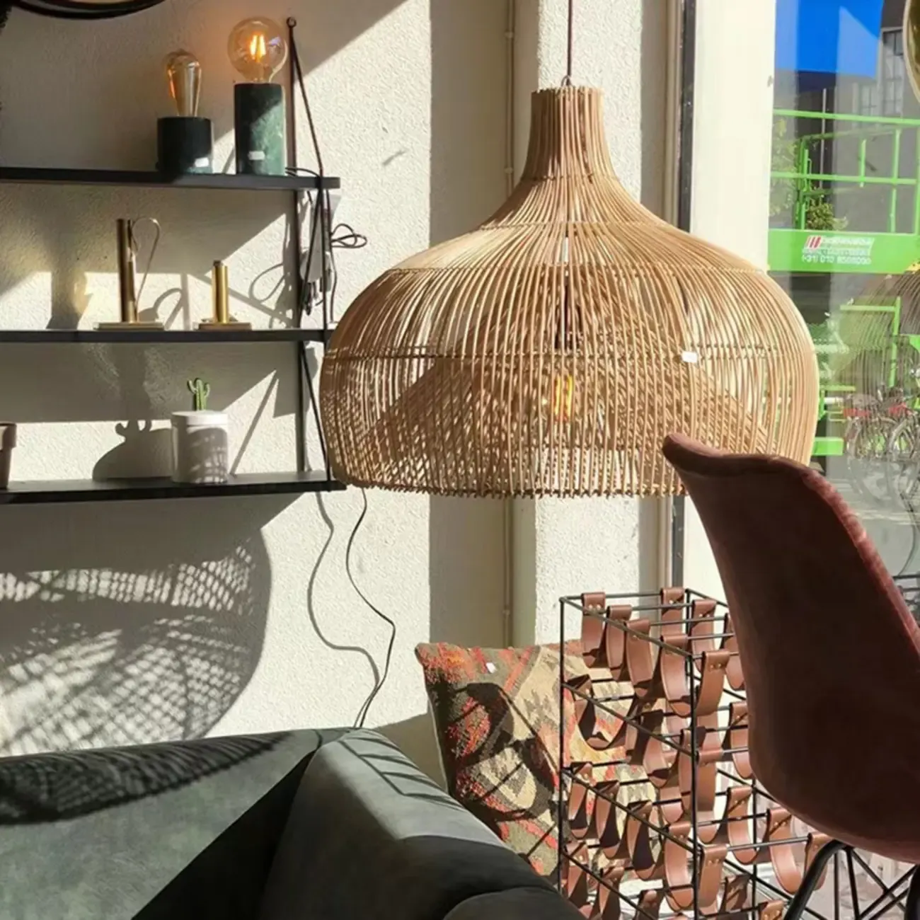 Wabi-Sabi Style Rattan Lantern LED Pendant Lamp for Living Room Image - 6