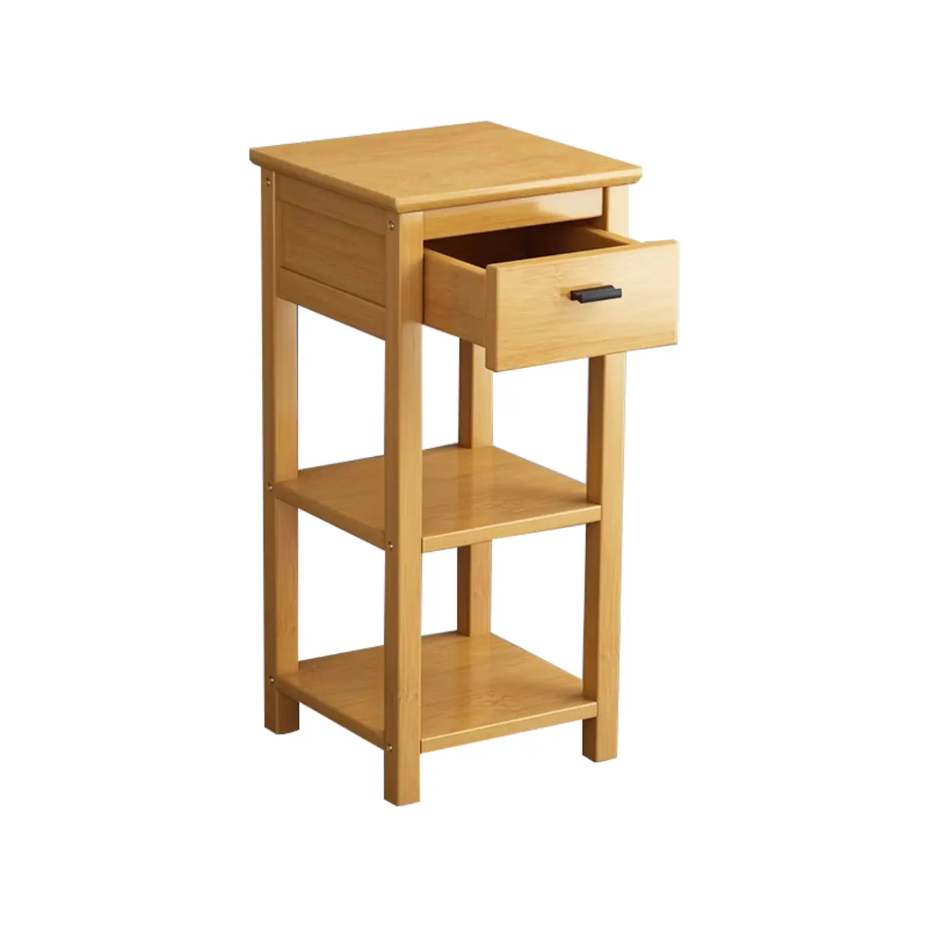 Simple Solid Wooden Nightstand with Drawers and Shelf Storage Image - 9 | homeyfad