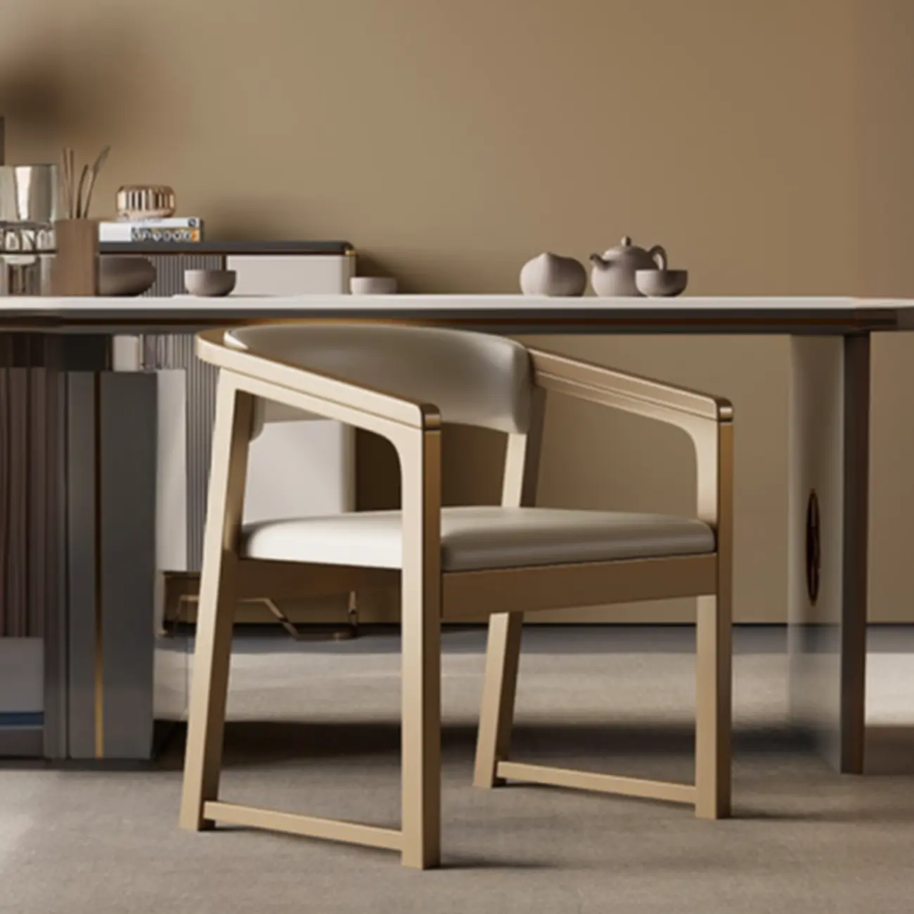 Modern Upholstered Metal Dining Arm Chair Image - 3 | homeyfad