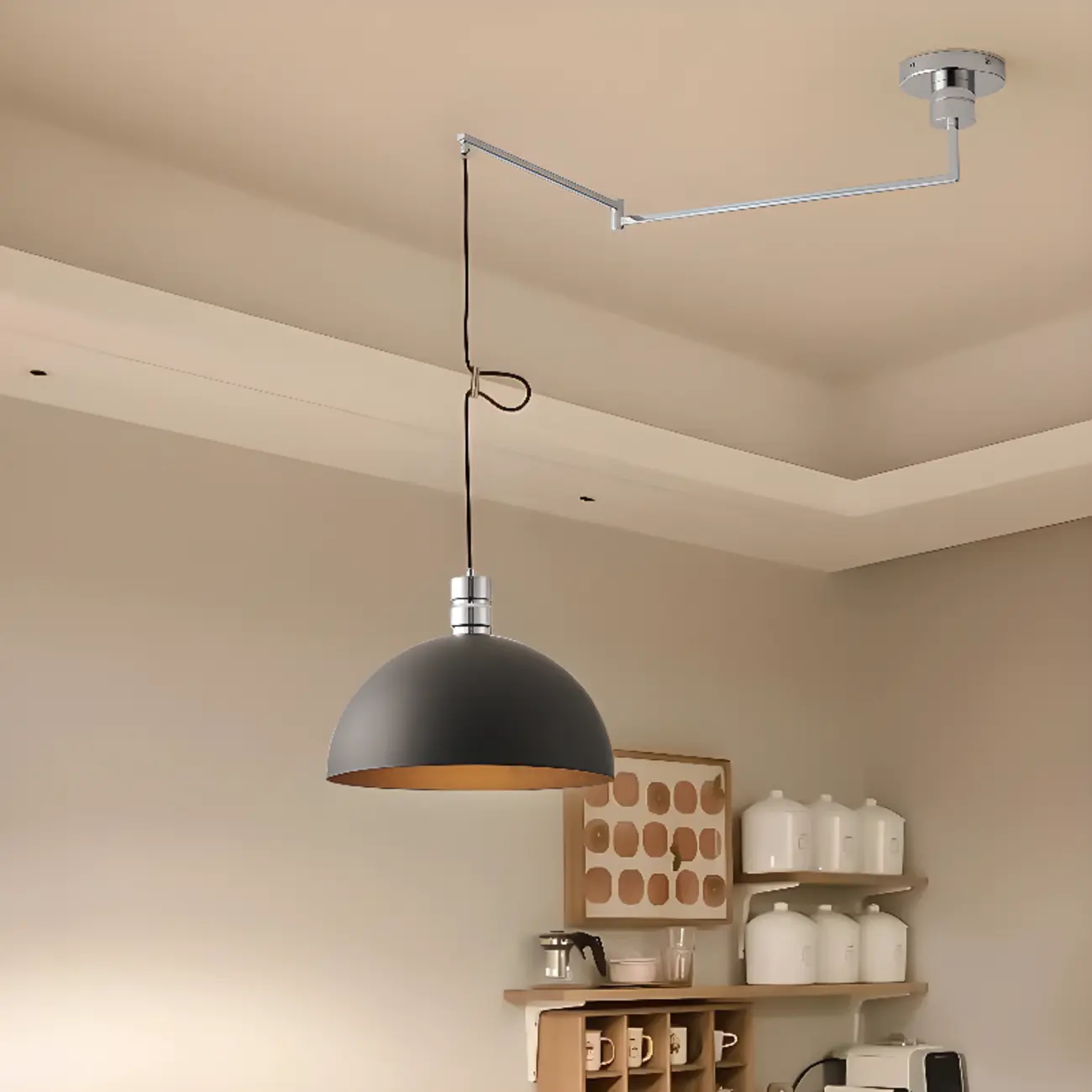 Minimalist White Half Bowl Pendant Lamp and Adjustable Metal Cord Image - 4 | homeyfad