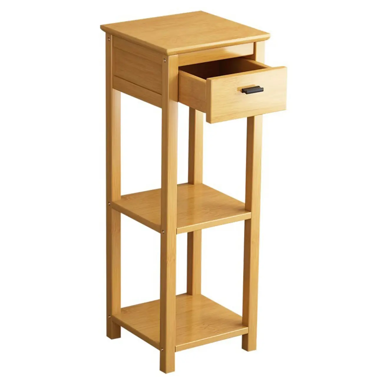 Simple Solid Wooden Nightstand with Drawers and Shelf Storage Image - 10 | homeyfad