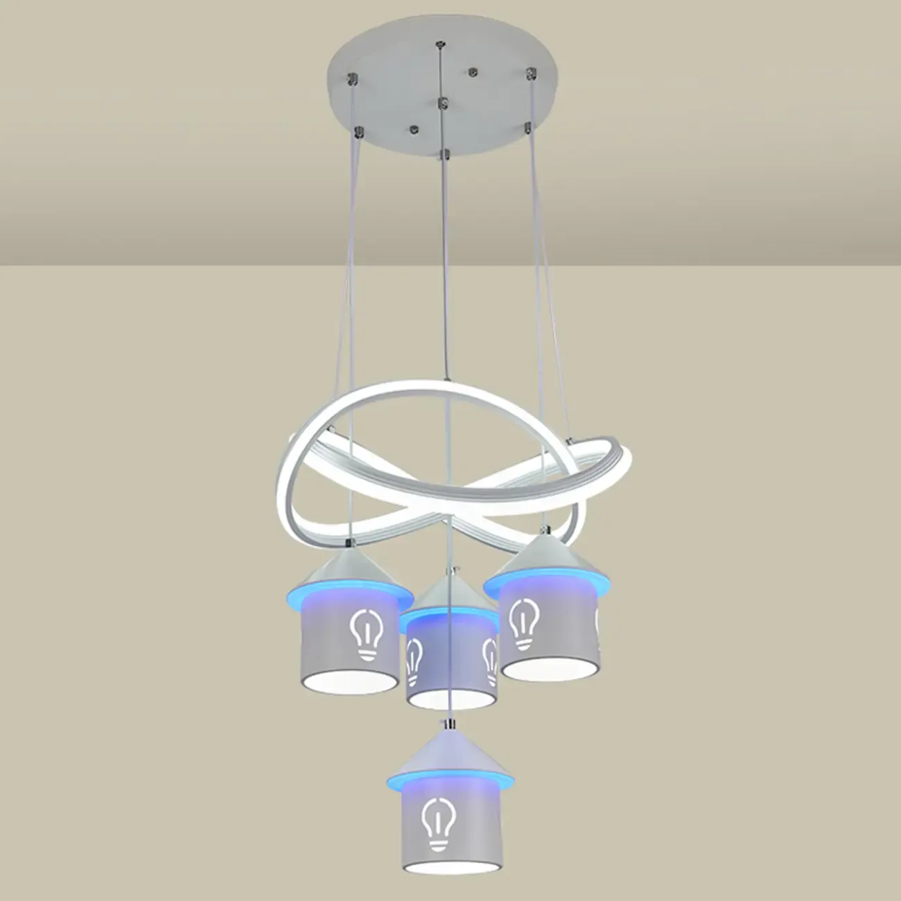 Modern 4-Light LED Chandelier with Unique House Design  Image - 17