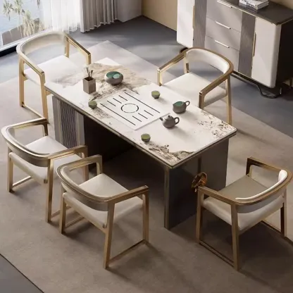 Modern Upholstered Metal Dining Arm Chair Image - 5