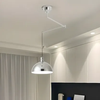 Minimalist White Half Bowl Pendant Lamp and Adjustable Metal Cord Image - 6