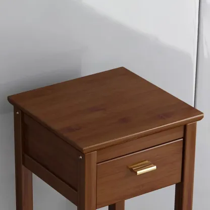 Simple Solid Wooden Nightstand with Drawers and Shelf Storage Image - 12