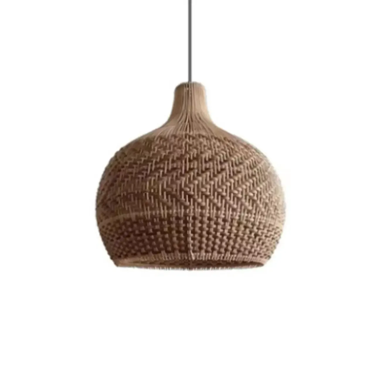 Wabi-Sabi Style Rattan Lantern LED Pendant Lamp for Living Room Image - 9