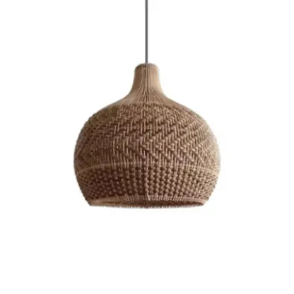 Wabi-Sabi Style Rattan Lantern LED Pendant Lamp for Living Room Image - 9