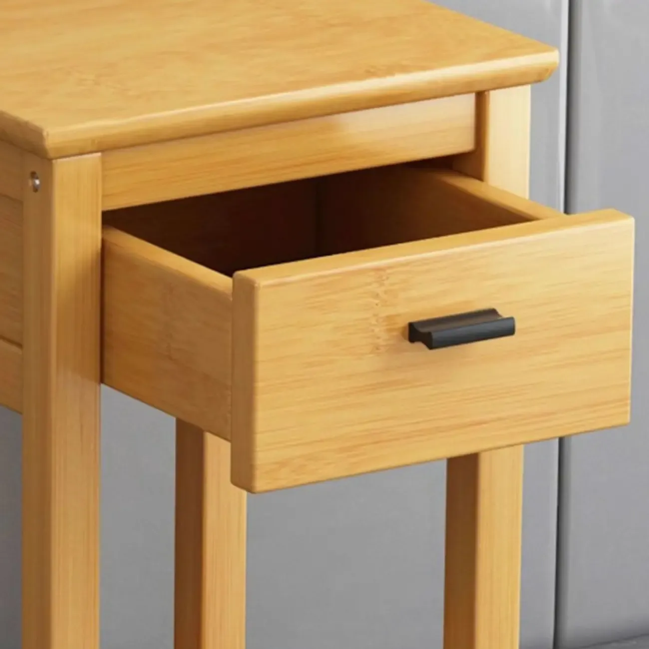 Simple Solid Wooden Nightstand with Drawers and Shelf Storage Image - 13