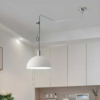 Minimalist White Half Bowl Pendant Lamp and Adjustable Metal Cord Image - 7