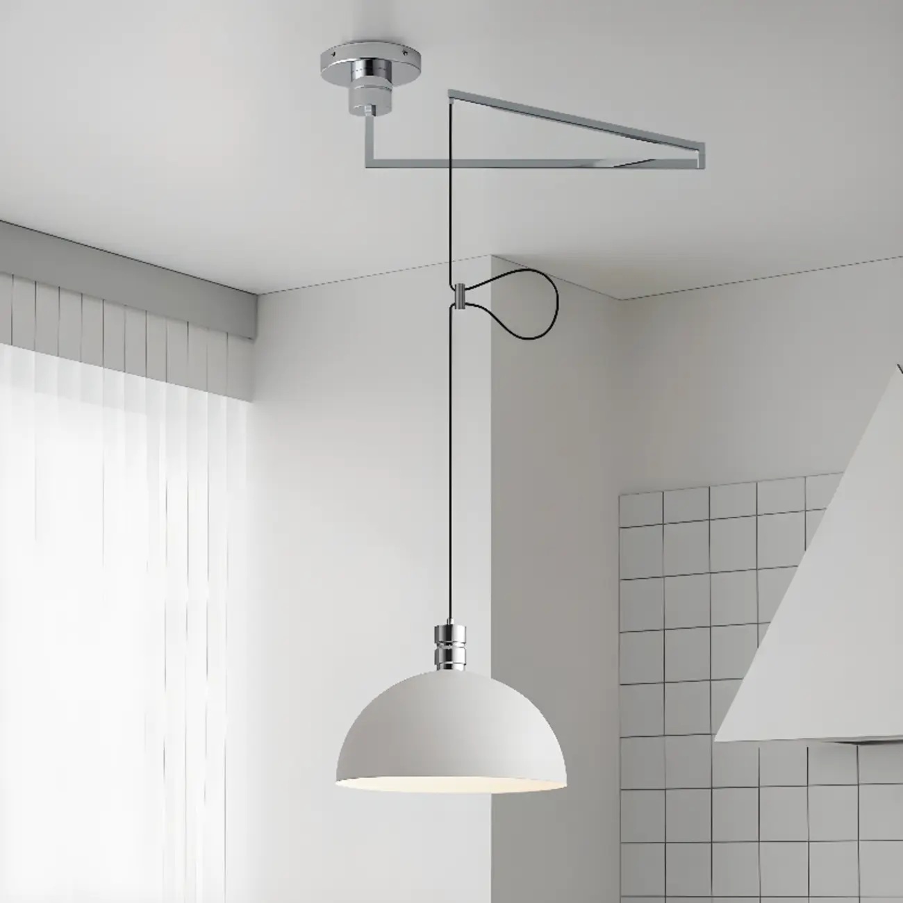 Minimalist White Half Bowl Pendant Lamp and Adjustable Metal Cord Image - 8 | homeyfad