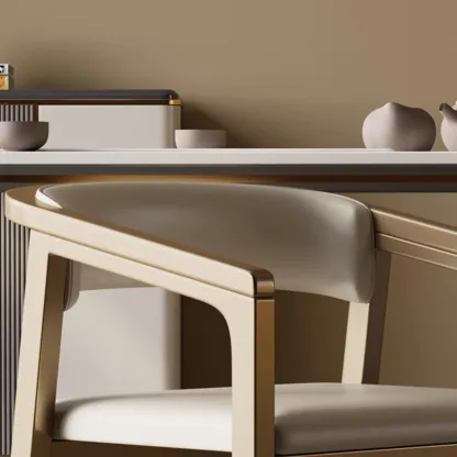 Modern Upholstered Metal Dining Arm Chair Image - 8