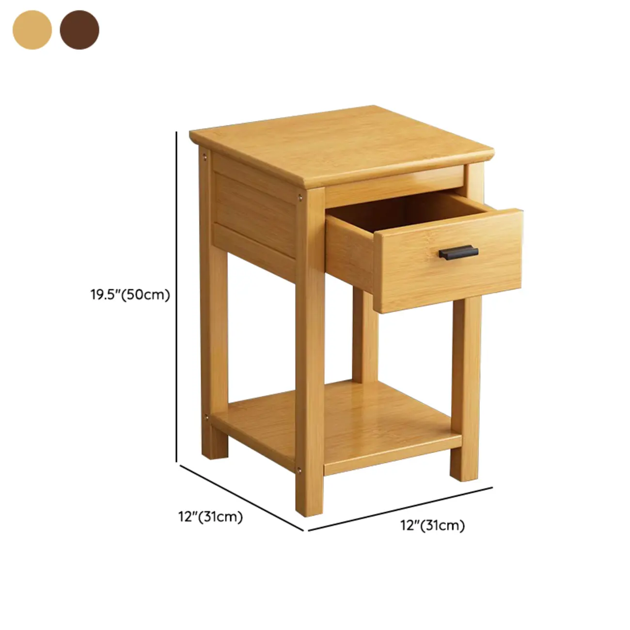 Simple Solid Wooden Nightstand with Drawers and Shelf Storage #size