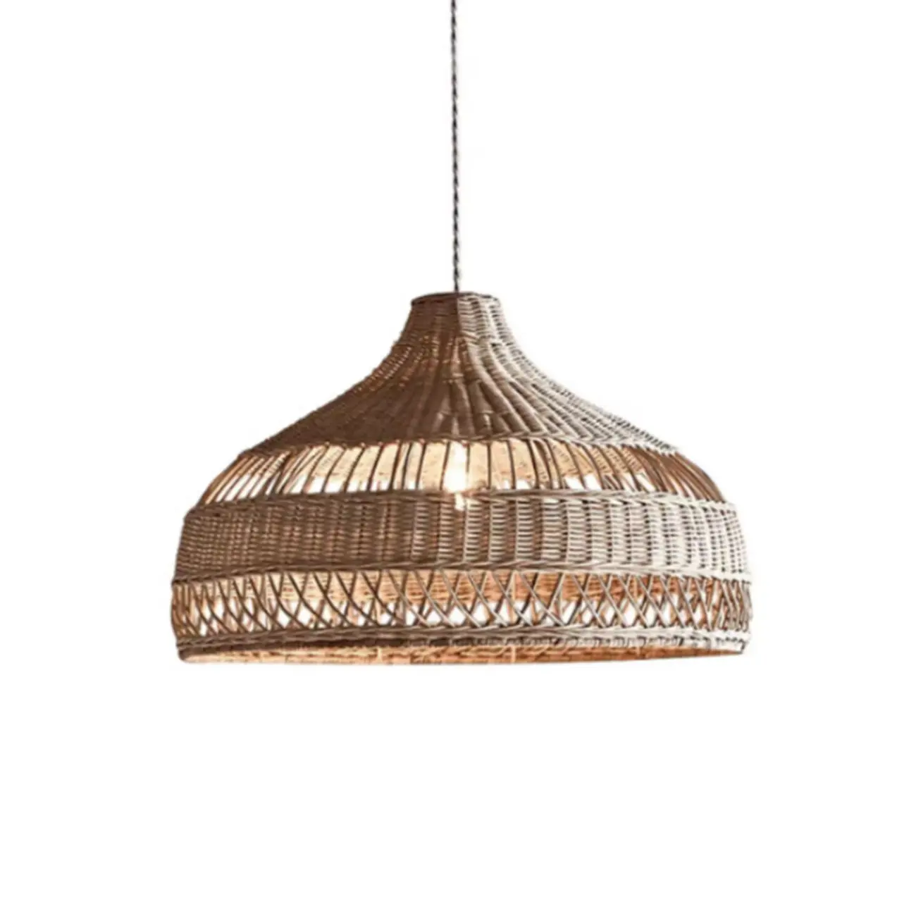 Wabi-Sabi Style Rattan Lantern LED Pendant Lamp for Living Room Image - 11 | homeyfad