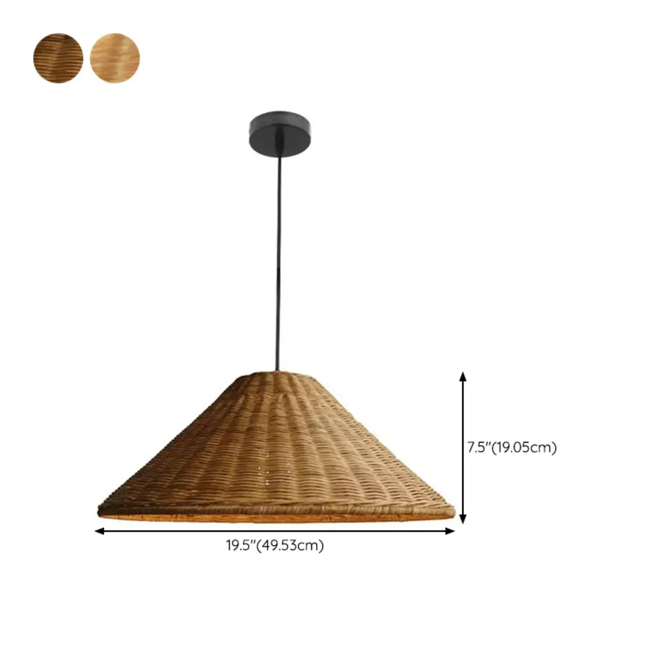 Southeast Asian Rattan Cone Pendant Light for Living Room #size