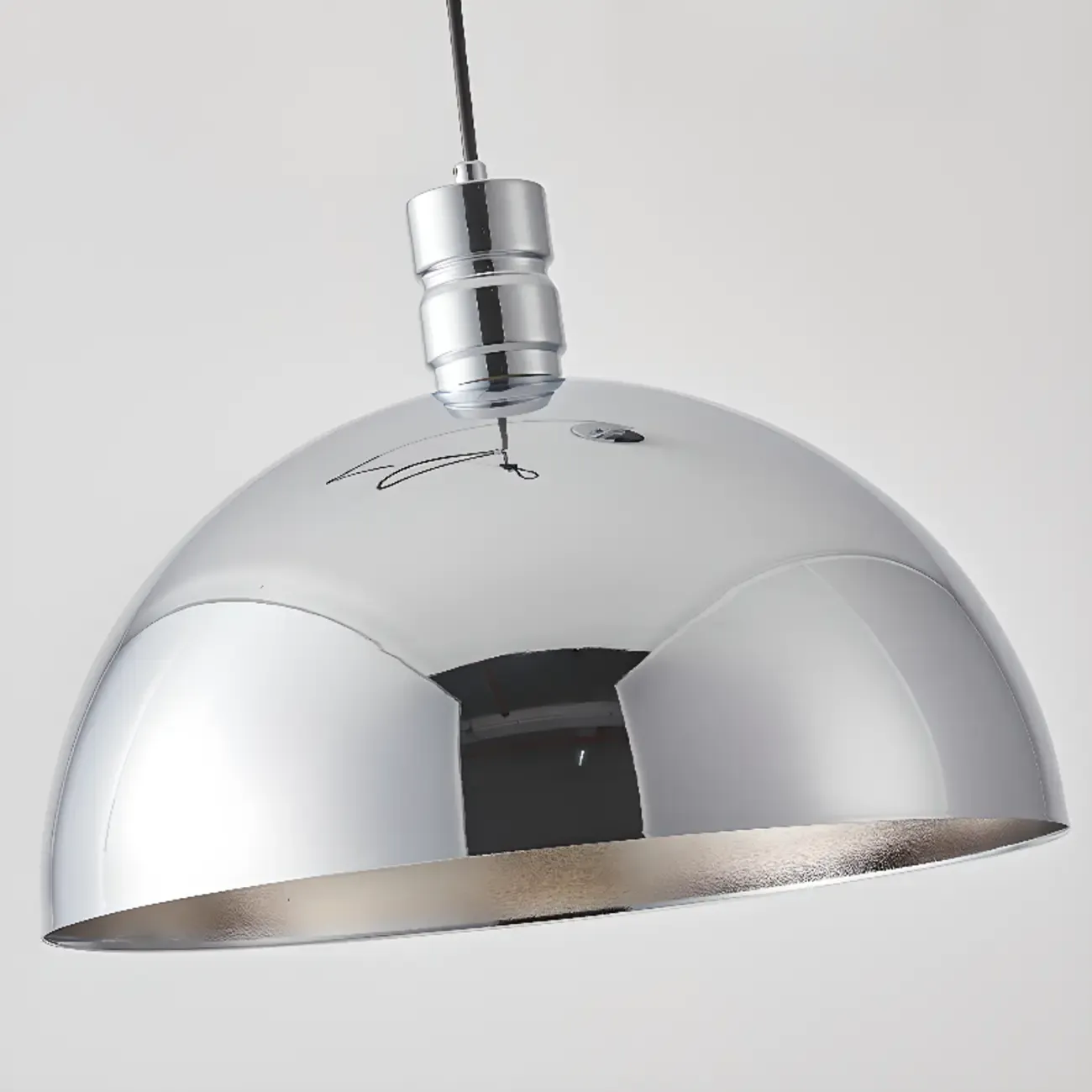 Minimalist White Half Bowl Pendant Lamp and Adjustable Metal Cord Image - 10