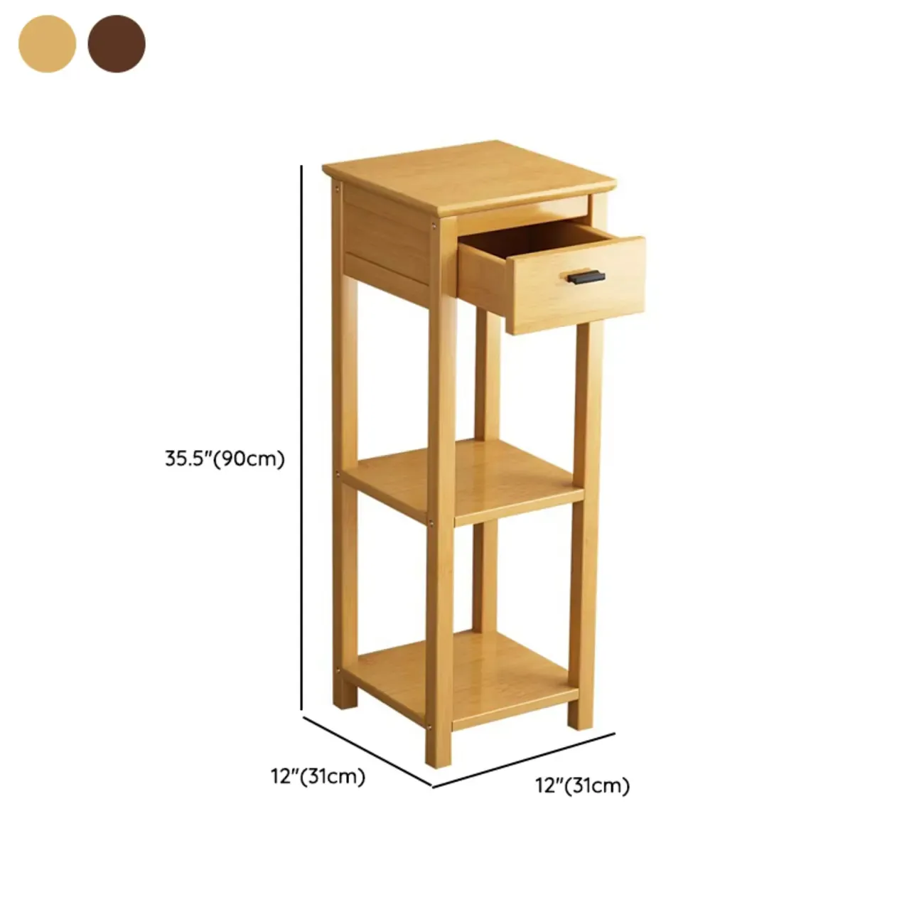Simple Solid Wooden Nightstand with Drawers and Shelf Storage Image - 17
