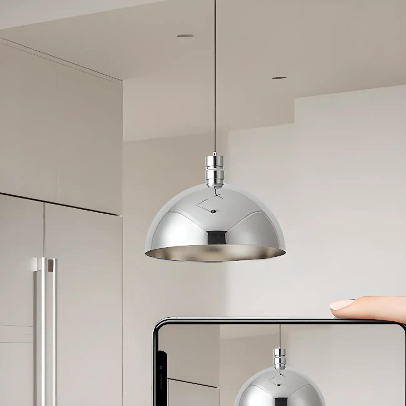 Minimalist White Half Bowl Pendant Lamp and Adjustable Metal Cord Image - 11 | homeyfad