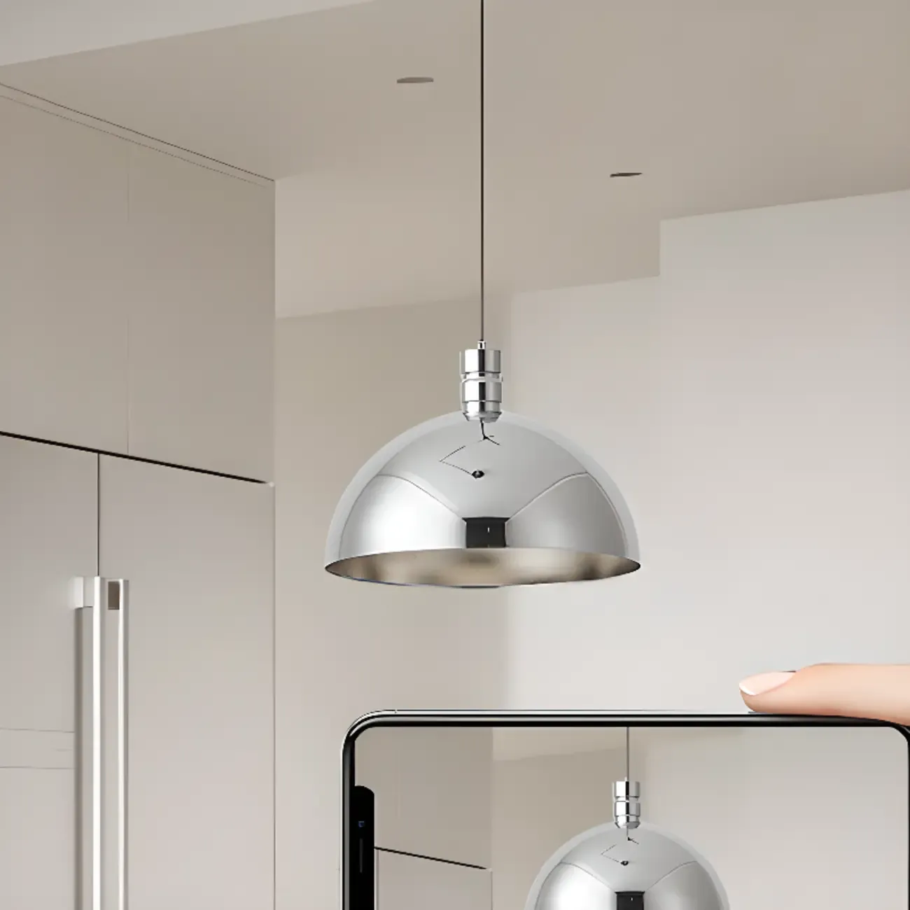 Minimalist White Half Bowl Pendant Lamp and Adjustable Metal Cord Image - 11