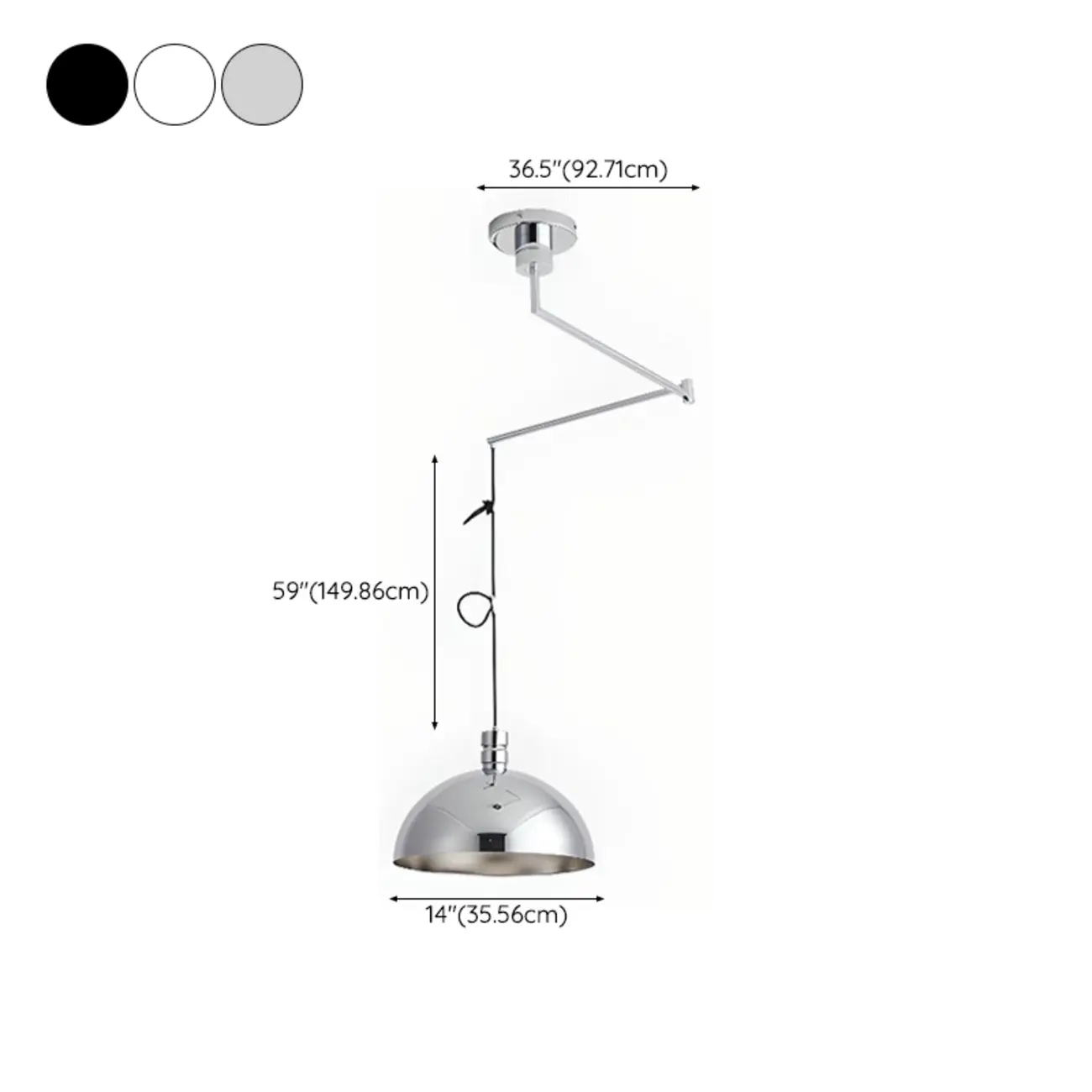 Minimalist White Half Bowl Pendant Lamp and Adjustable Metal Cord #size