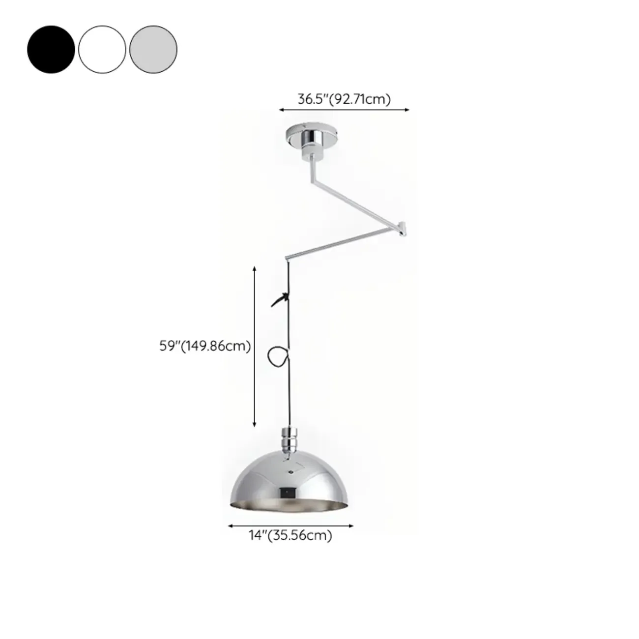 Minimalist White Half Bowl Pendant Lamp and Adjustable Metal Cord #size