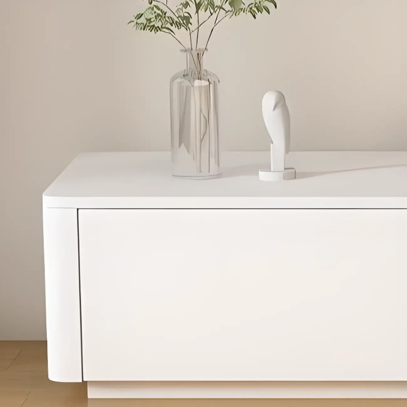 Minimalist White Wooden TV Stand with Cable Management Image - 5